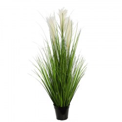 Hierba artificial con plumeros blancos de 96 cm. en maceta