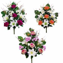Ramo flores artificiales cementerio rosas y lily
