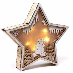 Estrella Navidad madera Muñeco nieve con luz