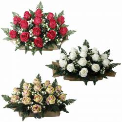 Jardinera flors artificials cementeri capolls roses tela